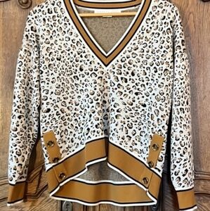 Veronica Beard Ronja Animal Print Merino Wool Blend Pullover Sweater Size Small